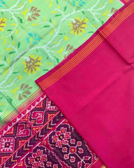 Pink & Light Green Fancy Flower Patola Saree