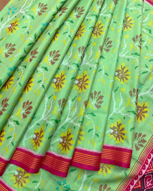 Pink & Light Green Fancy Flower Patola Saree