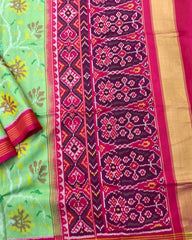 Pink & Light Green Fancy Flower Patola Saree