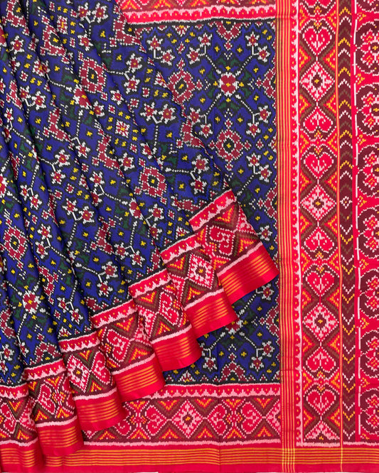 Red & Blue Navratan Design Patola Saree