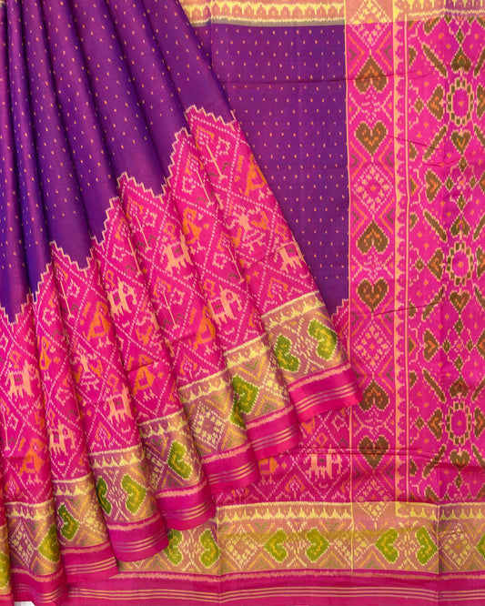 Pink & Purple Doted with Narikunj Scut Border Patola Saree