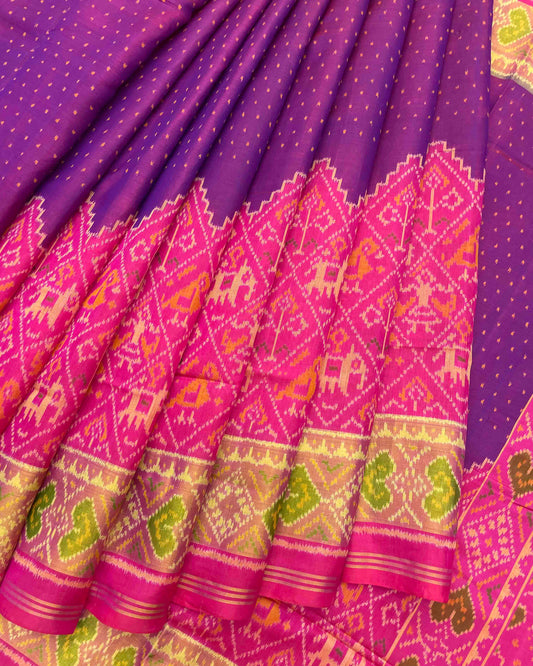 Pink & Purple Doted with Narikunj Scut Border Patola Saree