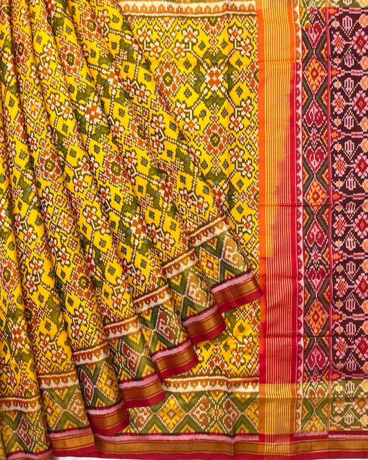 Red & Yellow Navratan Patola Saree