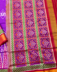 Red & Purple Narikunj with Temple Scut Border Patola Saree