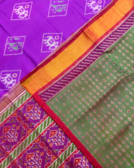 Red & Purple Narikunj with Temple Scut Border Patola Saree