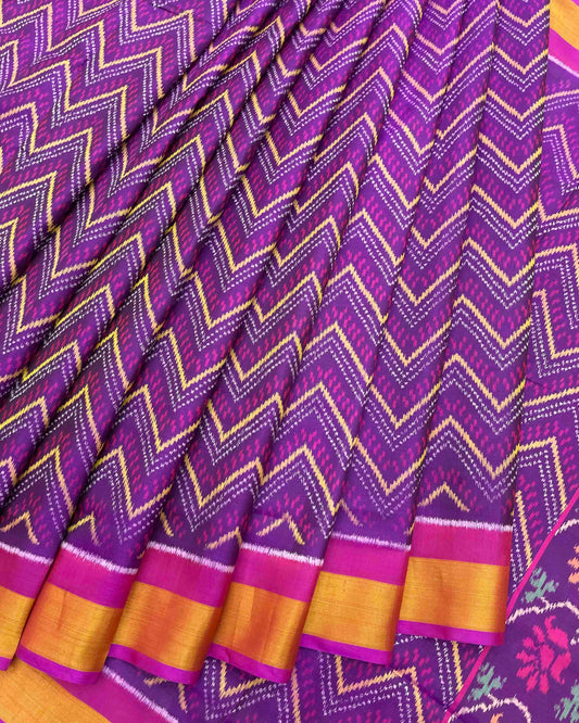 Pink & Purple Zig Zag Design Patola Saree