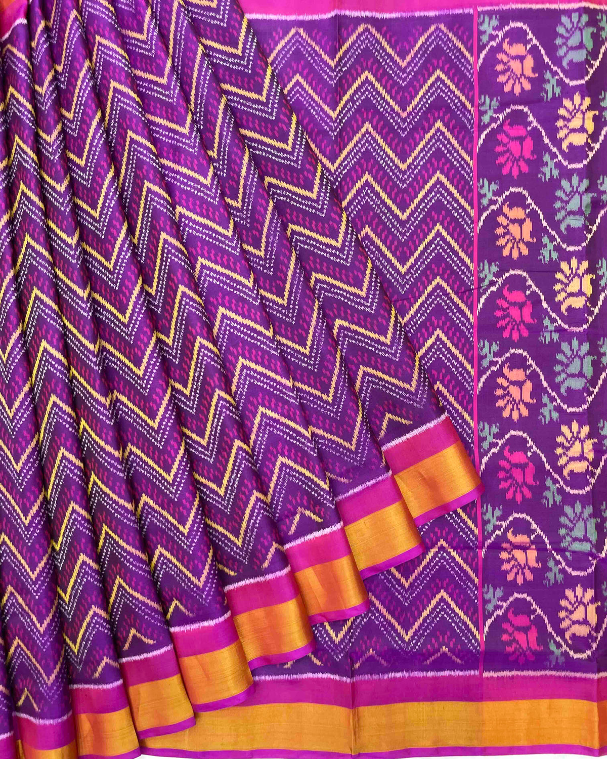 Pink & Purple Zig Zag Design Patola Saree