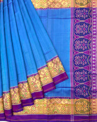 Purple & Sky Blue Plain Patola Saree