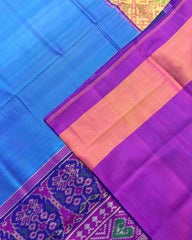 Purple & Sky Blue Plain Patola Saree