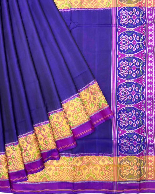 Purple & Purplish Blue Plain Patola Saree