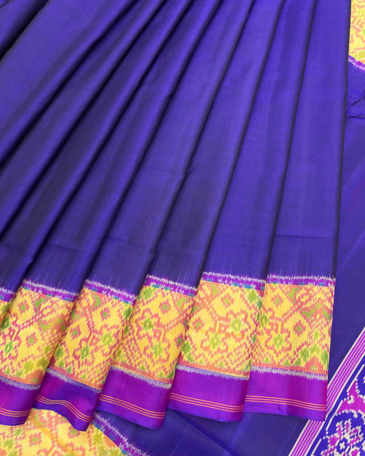 Purple & Purplish Blue Plain Patola Saree