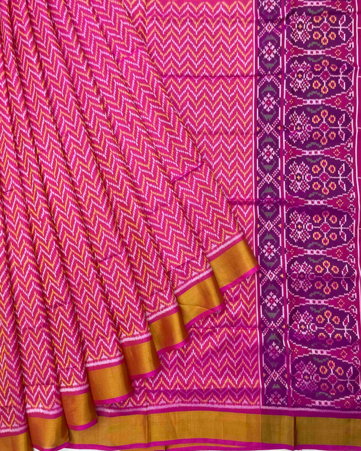 Pink Zig Zag Patola Saree