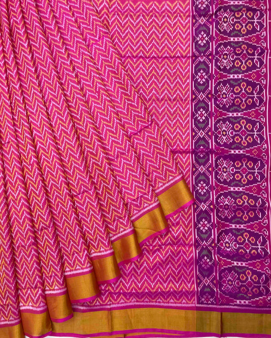 Pink Zig Zag Patola Saree