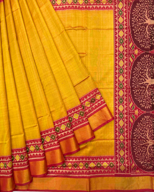 Red & Yellow Plain Patola Saree