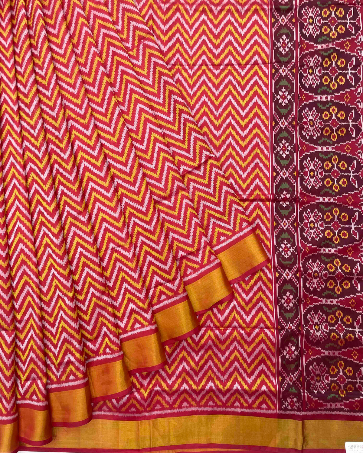 Red Zig Zag Lining Patola Saree