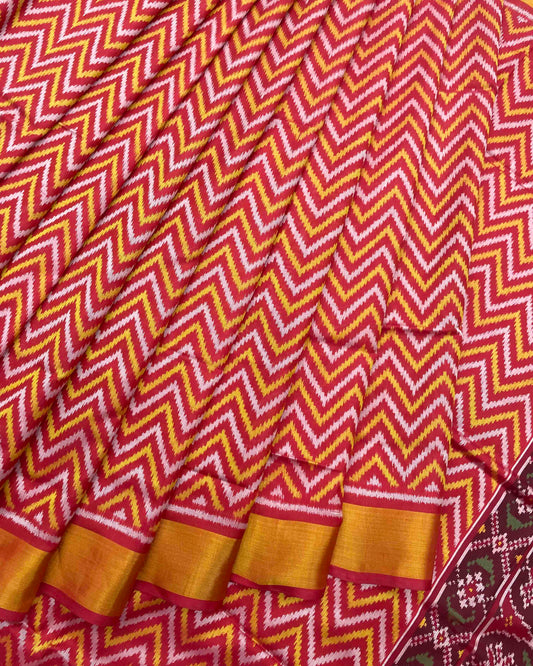 Red Zig Zag Lining Patola Saree