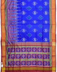 Red & Blue Narikunj with Temple Scut Border Patola Saree