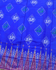 Red & Blue Narikunj with Temple Scut Border Patola Saree