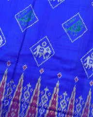 Red & Blue Narikunj with Temple Scut Border Patola Saree