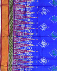 Red & Blue Narikunj with Temple Scut Border Patola Saree