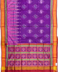 Red & Purple Narikunj with Temple Scut Border Patola Saree