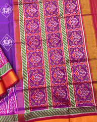 Red & Purple Narikunj with Temple Scut Border Patola Saree