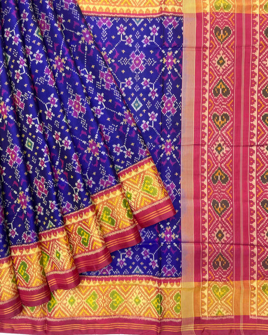 Red & Blue Navratan Patola Saree