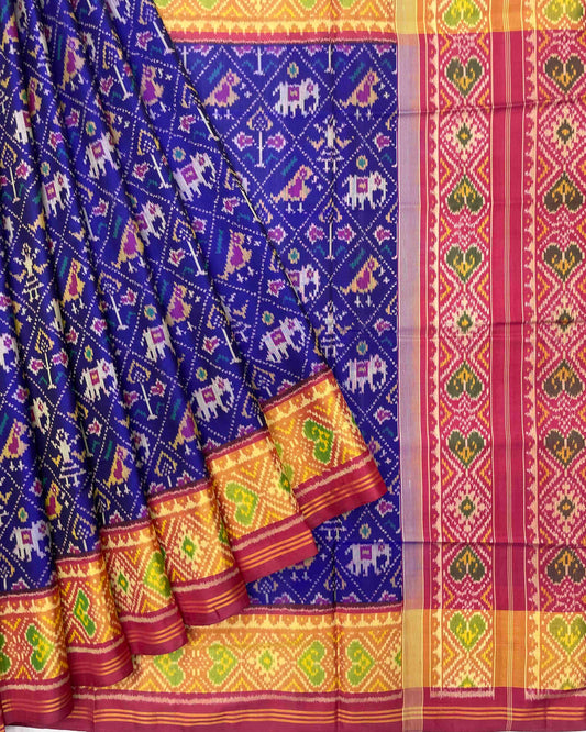 Red & Blue Narikunj Patola Saree