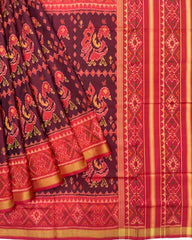 Red & Purplish Maroon Big Figure Peacok Design Patola Saree