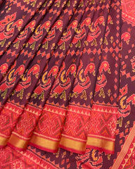 Red & Purplish Maroon Big Figure Peacok Design Patola Saree