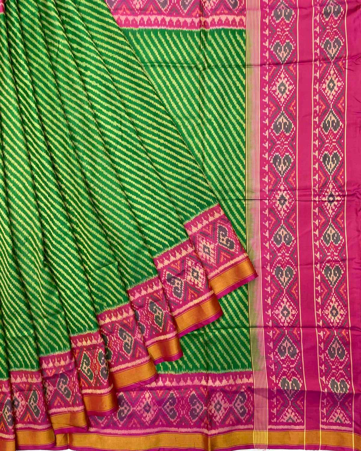 Pink & Green Lining Patola Saree