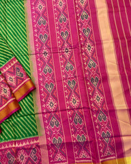 Pink & Green Lining Patola Saree