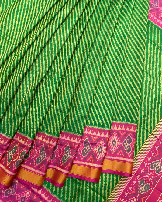 Pink & Green Lining Patola Saree