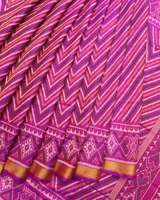 Pink Zig Zag Lining Patola Saree