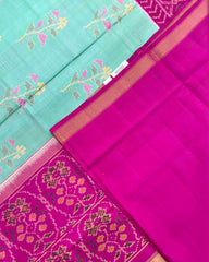 Pink & Light Sea Green Fancy Flower Design Patola Saree