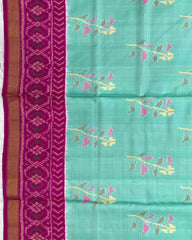 Pink & Light Sea Green Fancy Flower Design Patola Saree