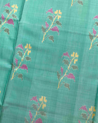 Pink & Light Sea Green Fancy Flower Design Patola Saree