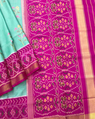 Pink & Light Sea Green Fancy Flower Design Patola Saree