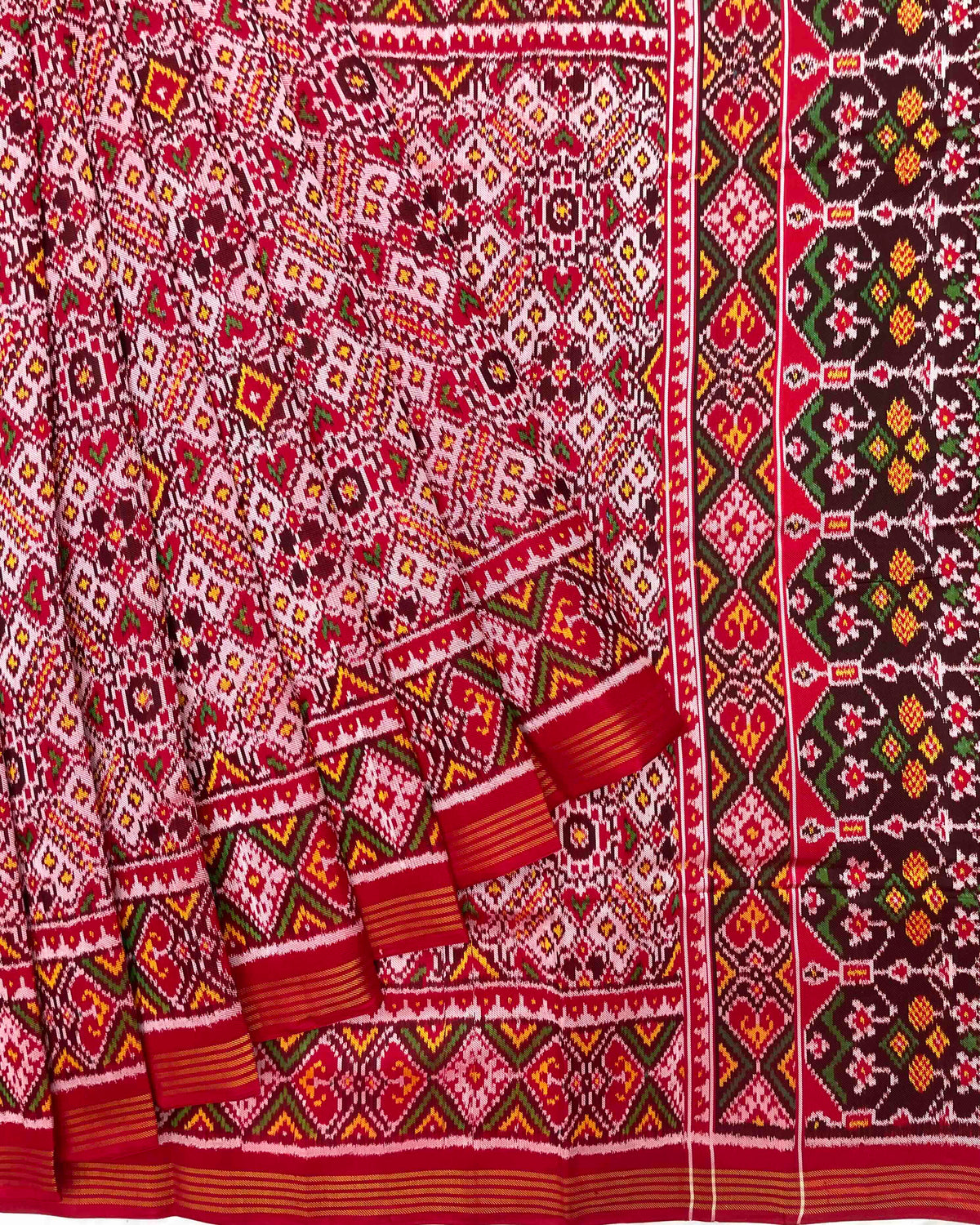 Red & White Manekchwok Twill Patola Saree