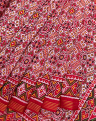 Red & White Manekchwok Twill Patola Saree