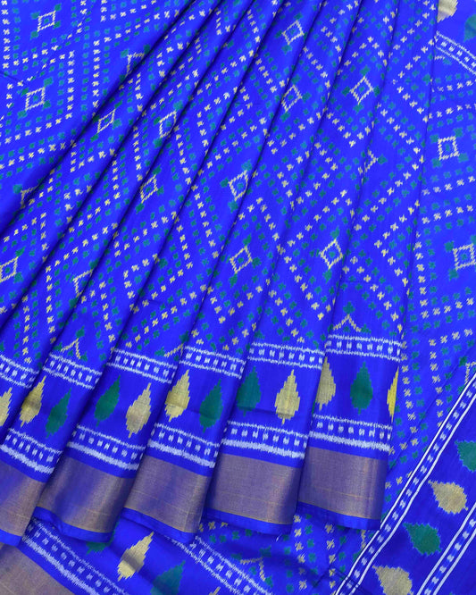 Blue Panchanda Bandhej Design Patola Saree