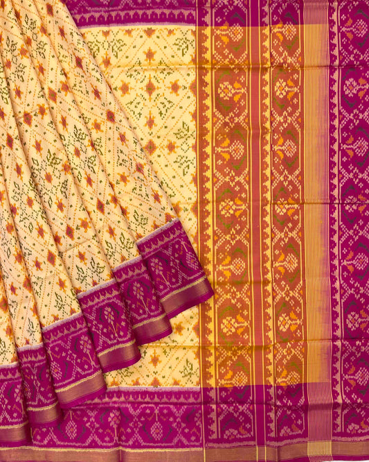 Pink & Light Yellow New Navratan Design Patola Saree