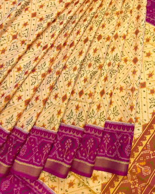 Pink & Light Yellow New Navratan Design Patola Saree