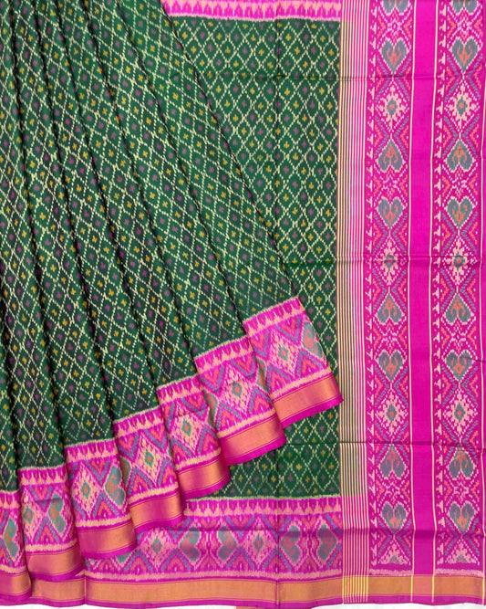 Pink & Green Booty Design Patola Saree