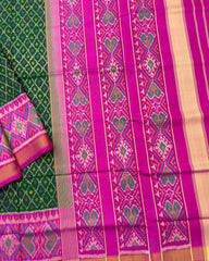 Pink & Green Booty Design Patola Saree