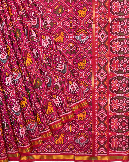 Red & Pink Narikunj Patola Saree