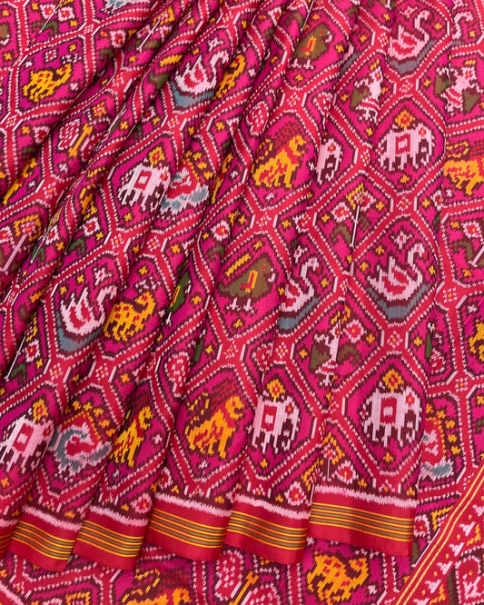 Red & Pink Narikunj Patola Saree