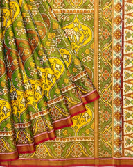 Red & Multicolour Deer & Flower Tissue Patola Saree