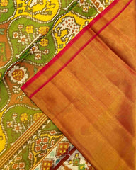 Red & Multicolour Deer & Flower Tissue Patola Saree