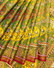 Red & Multicolour Deer & Flower Tissue Patola Saree